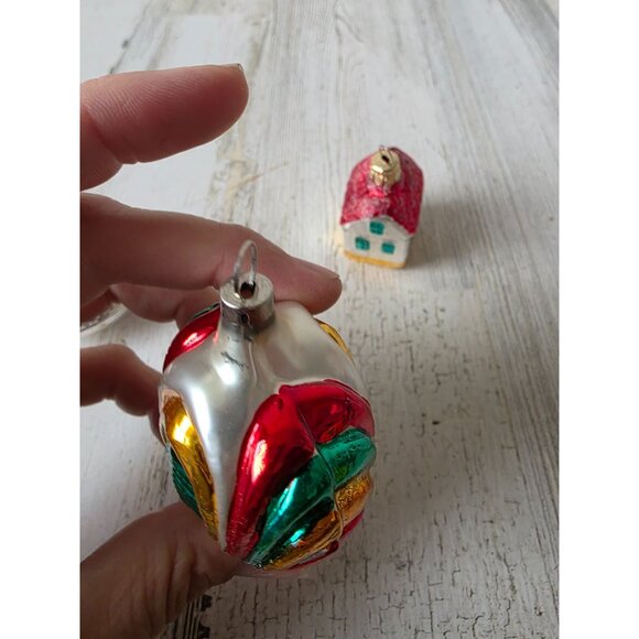 Vintage mercury glass cherry ornament house red yellow green Xmas tree - Picture 5 of 10